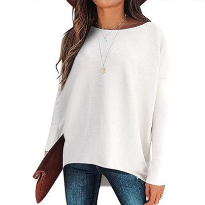 High And Low Batwing Sleeve Knitted Loose Pullover Waist Top