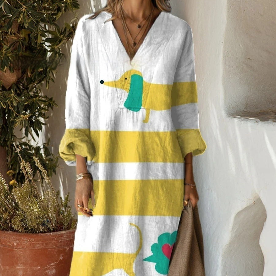 Women's Digital Printed Wide V-neck Dress