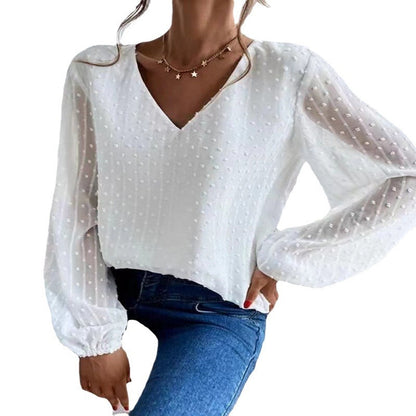 Long Sleeve Loose Pullover V-neck Fake Two-piece Top
