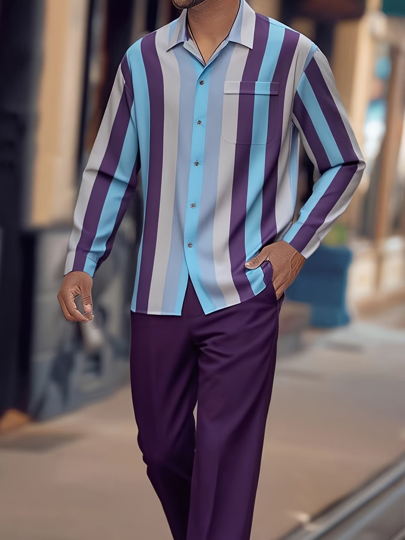 Print Striped Fashion Autumn Men's Suit