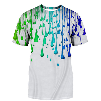 Casual 3D Water Drop Print Round Neck T-shirt