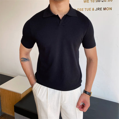 Men's V-Neck Buttonless Short Sleeve Lapel Shirt