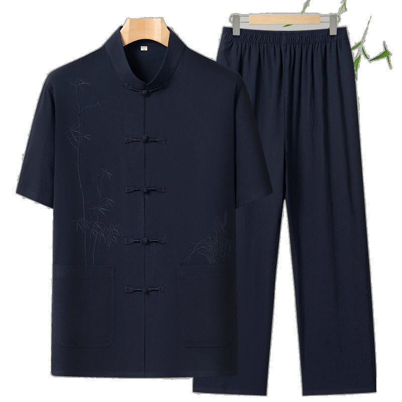 Cotton Short-sleeved Leisure For The Elderly Suit Grandpa