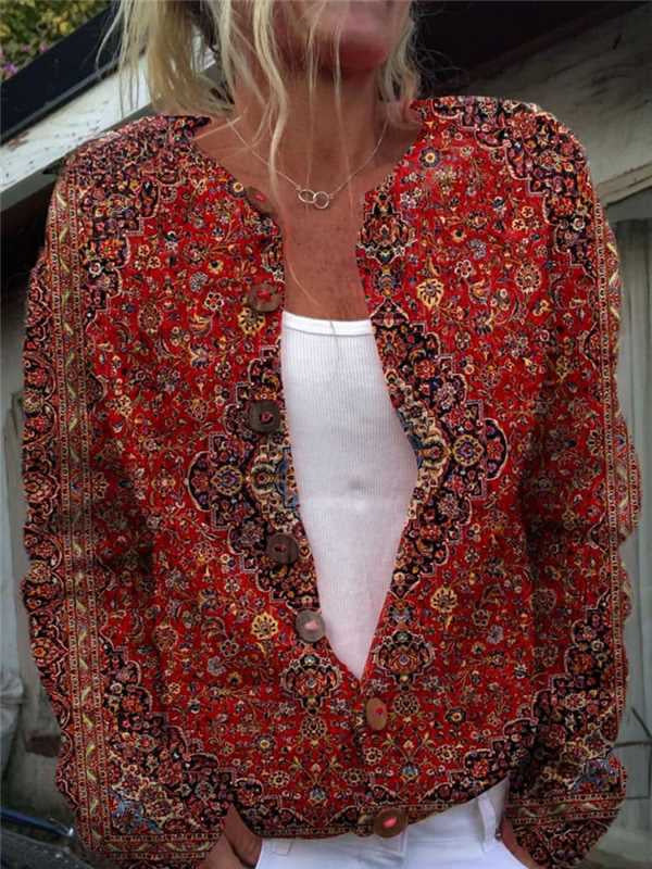 New Women's Autumn And Winter Style Loose 3D Printed Knitted Cardigan Sweater