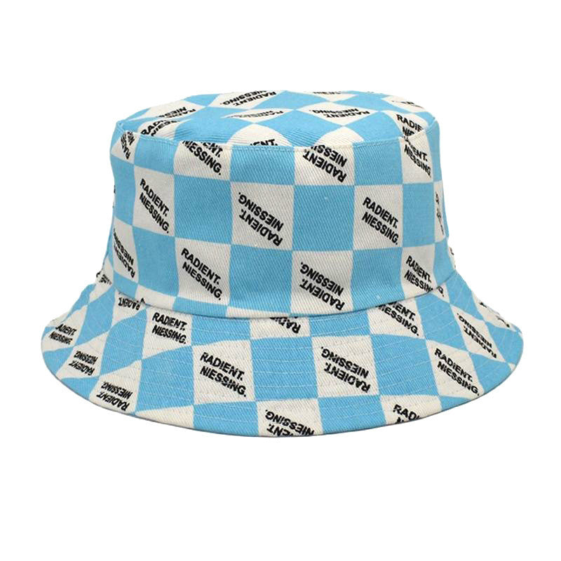 Letter Plaid Bucket Hat Women's Fashion Double-sided Wear Bucket Hat