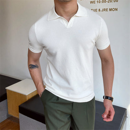 Men's V-Neck Buttonless Short Sleeve Lapel Shirt
