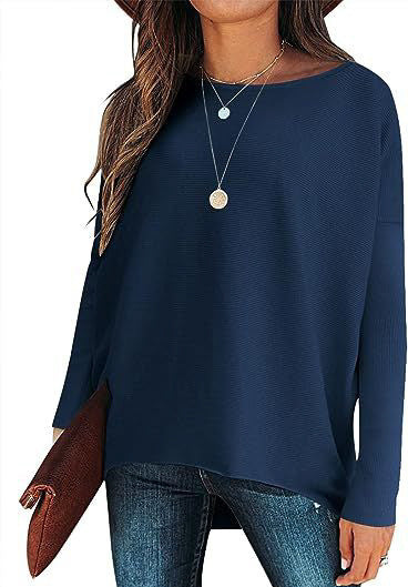 High And Low Batwing Sleeve Knitted Loose Pullover Waist Top