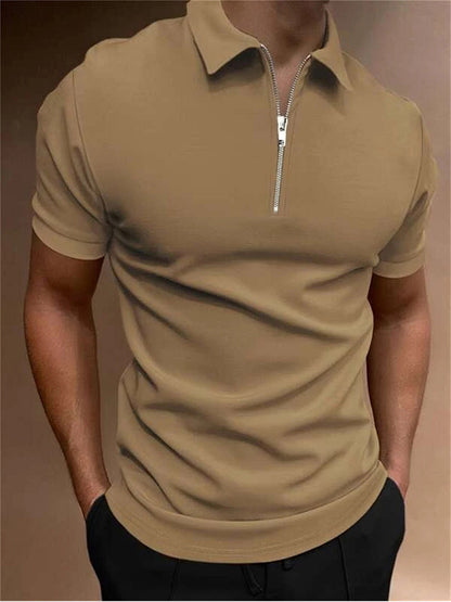 Men's Polo Shirt Solid Color Polo Collar T-shirt Casual Fit Top Men's Clothing