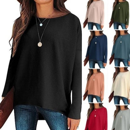 High And Low Batwing Sleeve Knitted Loose Pullover Waist Top