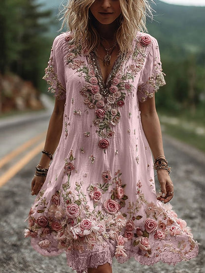 Women's Fashionable New Flower Striped Vest Dress