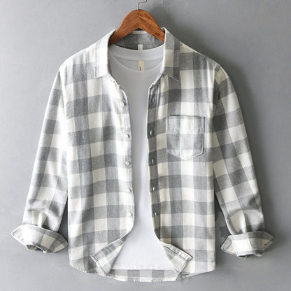 Long Sleeve Loose Plaid Lapel Casual Men's Shirt All-match Simple Cardigan