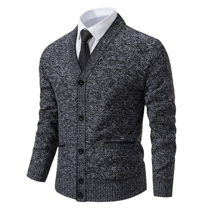 Casual Fleece-lined Cardigan Long Sleeve Youth Stand Collar Sweater Men's Cardigan Coat