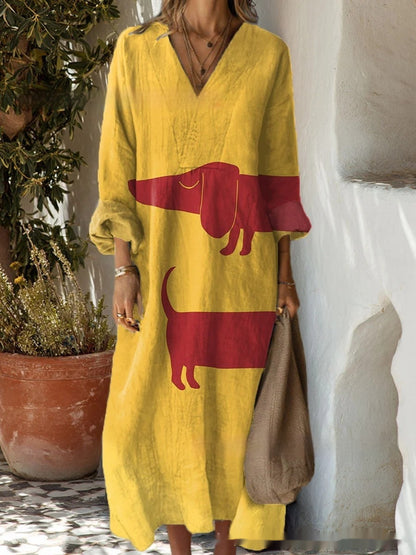 Women's Digital Printed Wide V-neck Dress