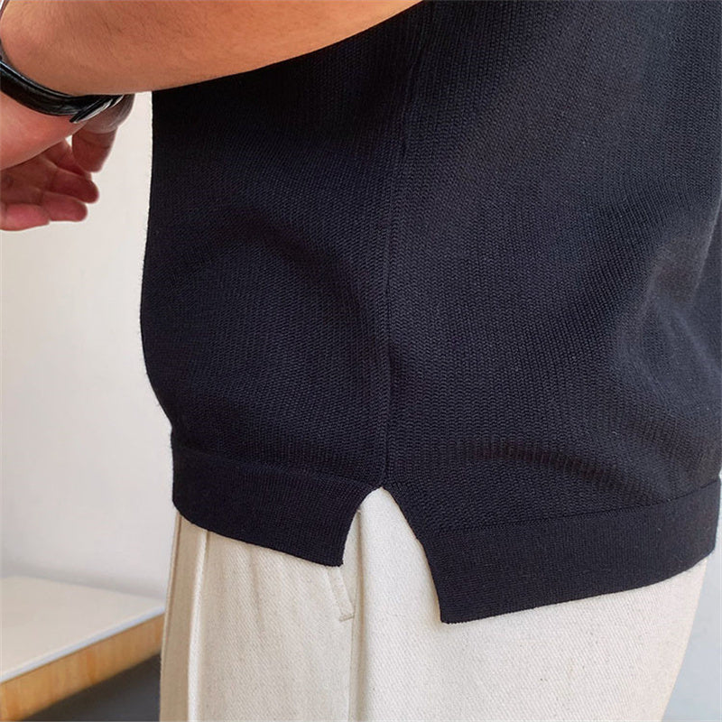 Men's V-Neck Buttonless Short Sleeve Lapel Shirt