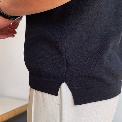 Men's V-Neck Buttonless Short Sleeve Lapel Shirt