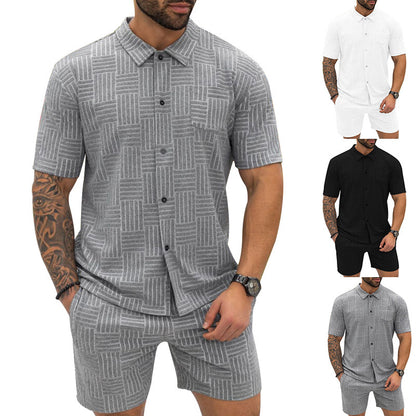 Men's Jacquard Button Shirt Lapel Casual T-shirt Suit