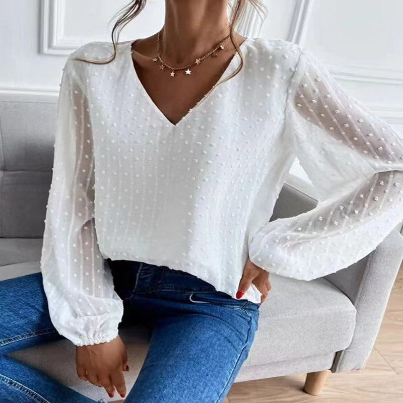 Long Sleeve Loose Pullover V-neck Fake Two-piece Top