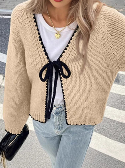 Lace-up Sweater Solid Color Loose Long Sleeves Jacket