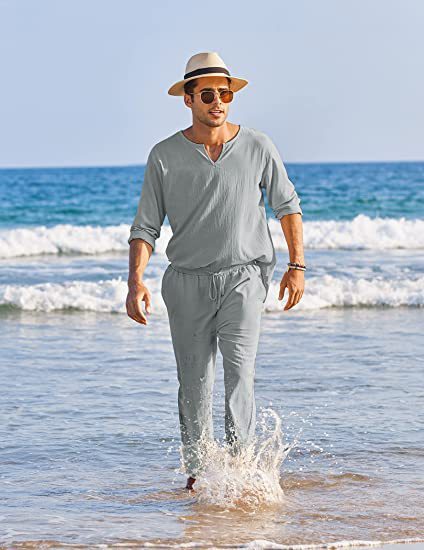 New Men's Casual Solid Color Pocket Elastic Cotton And Linen Suit