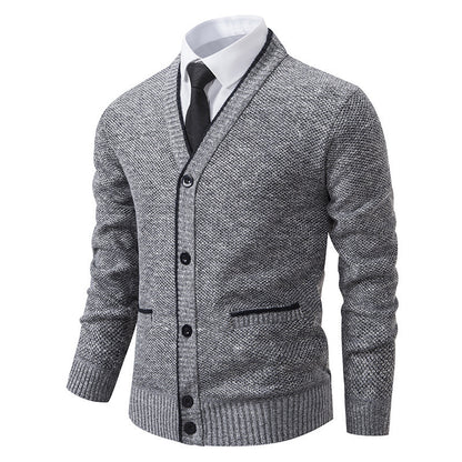 Casual Fleece-lined Cardigan Long Sleeve Youth Stand Collar Sweater Men's Cardigan Coat