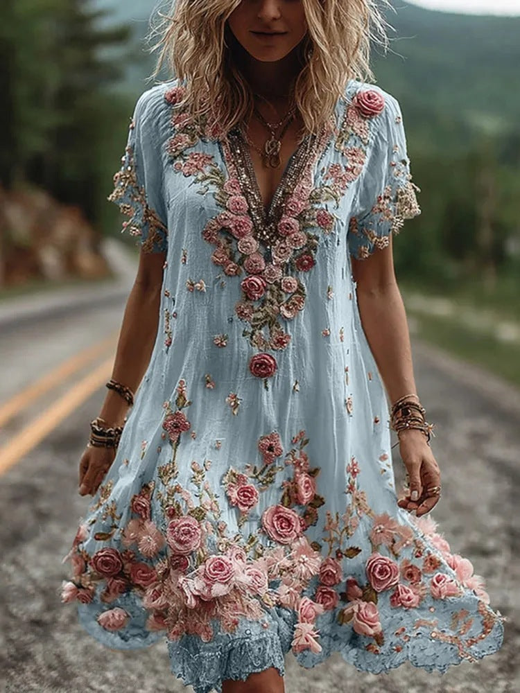 Women's Fashionable New Flower Striped Vest Dress