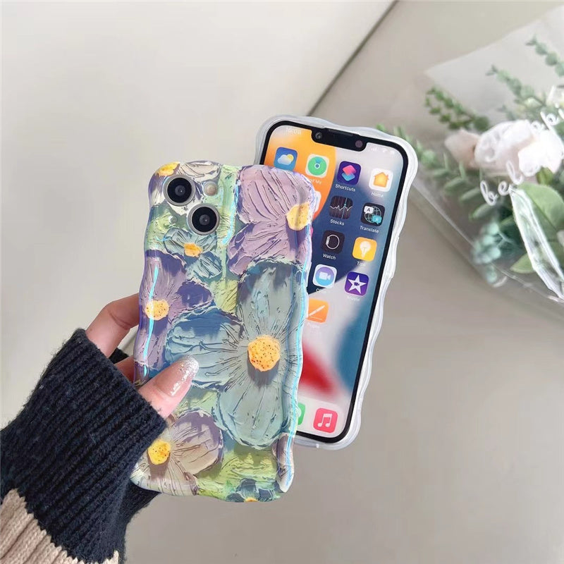 Retro Oil Painting Phone Case Blu-ray Flowers Shockproof Case For Iphone 13 12 13pro 14pro 13 Pro Max Silicone Phone Cover