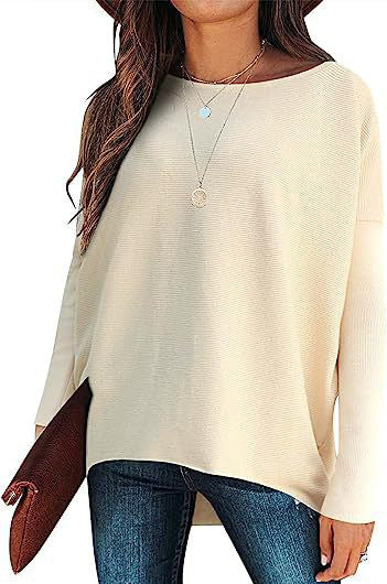 High And Low Batwing Sleeve Knitted Loose Pullover Waist Top